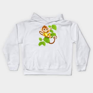 Cute Cartoon Monkey Climbing Trees Kids Hoodie